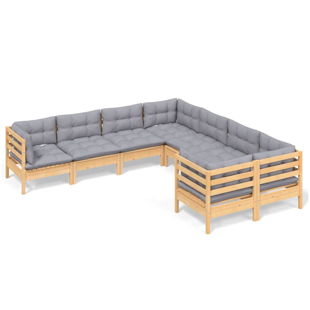 vidaXL 8-tlg. Garten-Lounge-Set mit Grauen Kissen Massivholz Kiefer