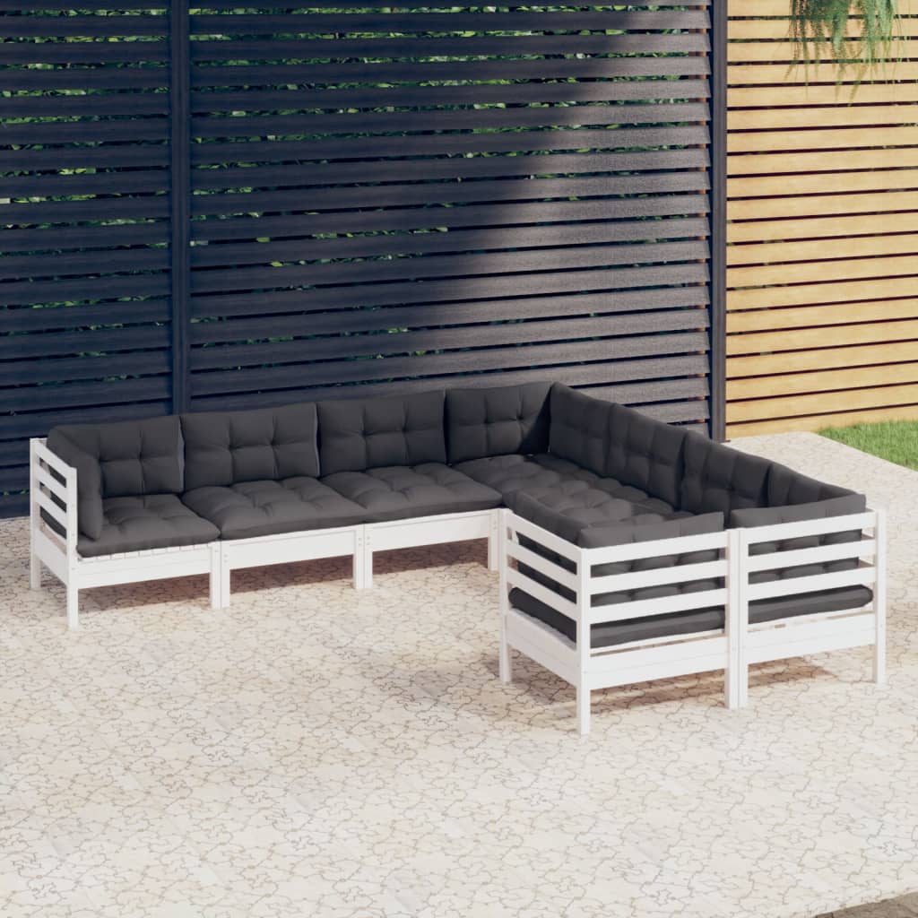 vidaXL 8-tlg. Garten-Lounge-Set mit Grauen Kissen Massivholz Kiefer