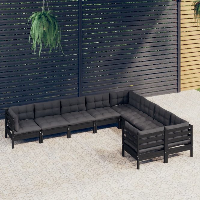 vidaXL 9-tlg. Garten-Lounge-Set mit Grauen Kissen Kiefernholz