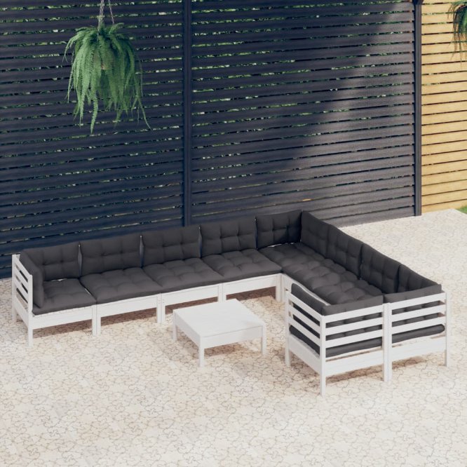 vidaXL 10-tlg. Garten-Lounge-Set mit Grauen Kissen Kiefernholz