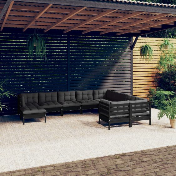 vidaXL 10-tlg. Garten-Lounge-Set mit Grauen Kissen Kiefernholz