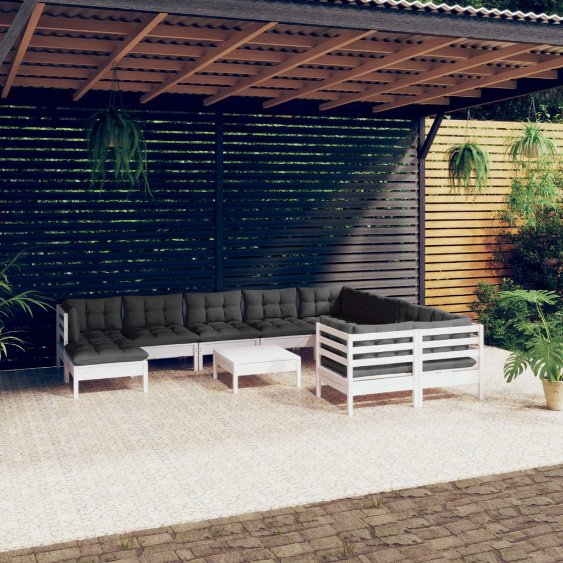 vidaXL 11-tlg. Garten-Lounge-Set mit Grauen Kissen Kiefernholz