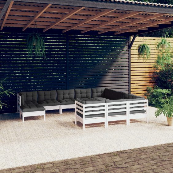 vidaXL 11-tlg. Garten-Lounge-Set mit Grauen Kissen Kiefernholz