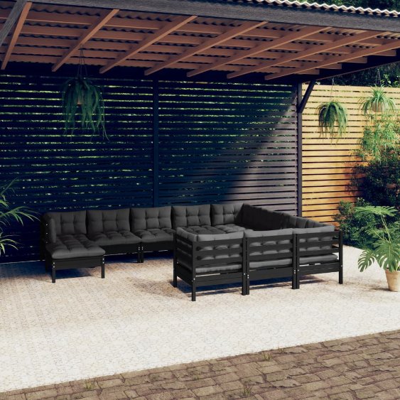 vidaXL 11-tlg. Garten-Lounge-Set mit Grauen Kissen Kiefernholz