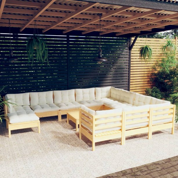 vidaXL 12-tlg. Garten-Lounge-Set mit Grauen Kissen Kiefernholz