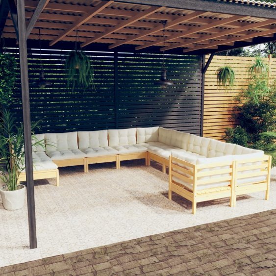 vidaXL 11-tlg. Garten-Lounge-Set mit Grauen Kissen Kiefernholz