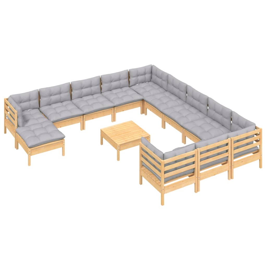 vidaXL 13-tlg. Garten-Lounge-Set mit Grauen Kissen Kiefernholz