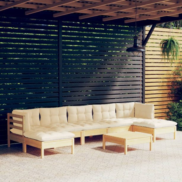 vidaXL 8-tlg. Garten-Lounge-Set mit Grauen Kissen Kiefernholz