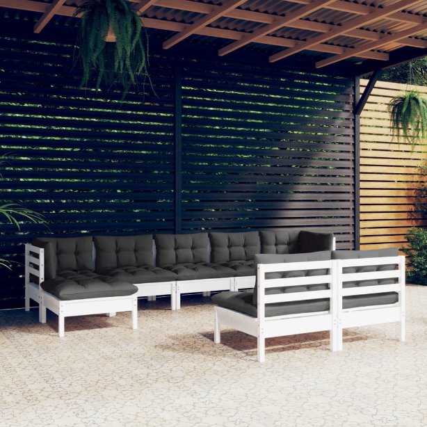 vidaXL 9-tlg. Garten-Lounge-Set mit Grauen Kissen Kiefernholz