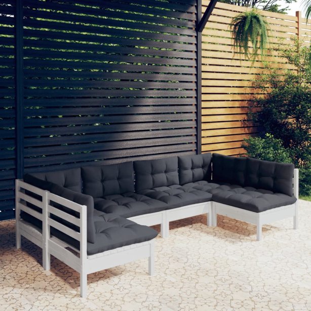 vidaXL 6-tlg. Garten-Lounge-Set mit Grauen Kissen Kiefer Massivholz