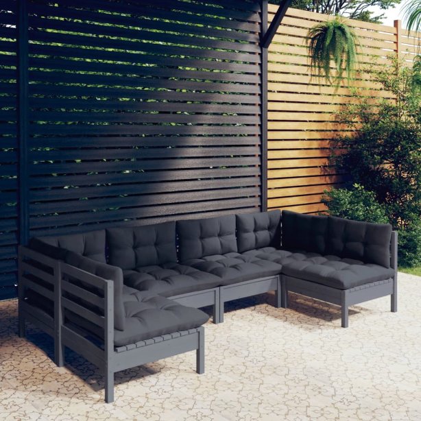 vidaXL 6-tlg. Garten-Lounge-Set mit Grauen Kissen Kiefer Massivholz