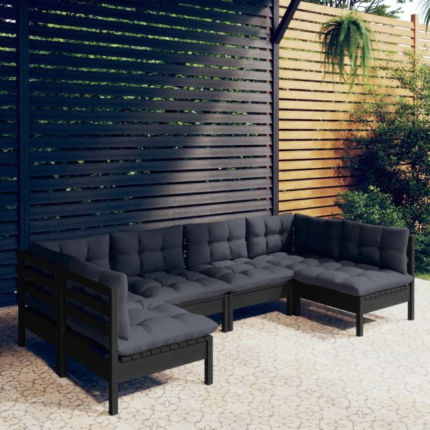 vidaXL 6-tlg. Garten-Lounge-Set mit Grauen Kissen Kiefer Massivholz