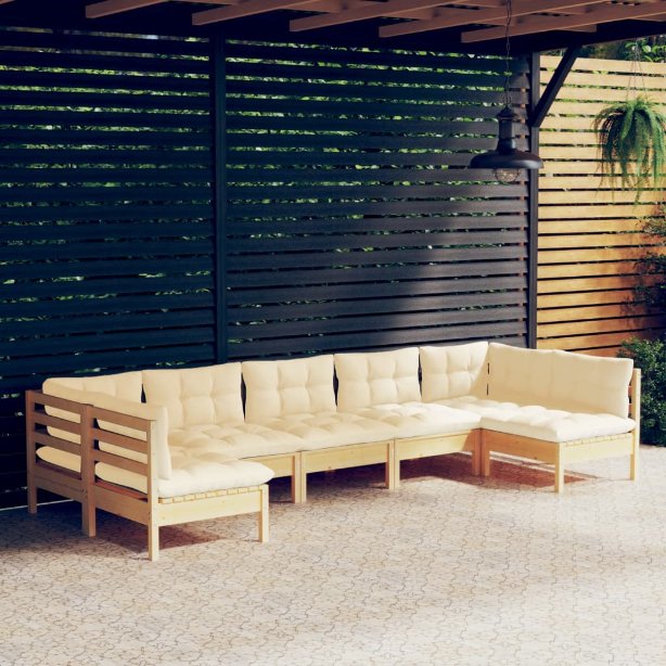vidaXL 7-tlg. Garten-Lounge-Set mit Grauen Kissen Kiefer Massivholz