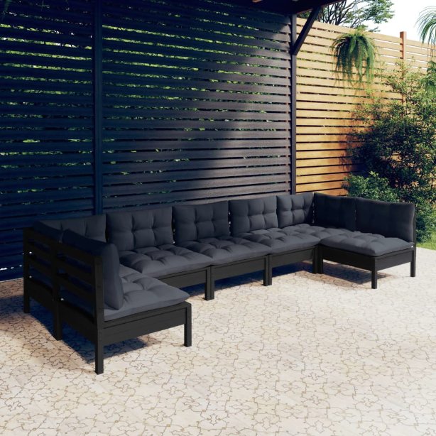 vidaXL 7-tlg. Garten-Lounge-Set mit Grauen Kissen Kiefer Massivholz
