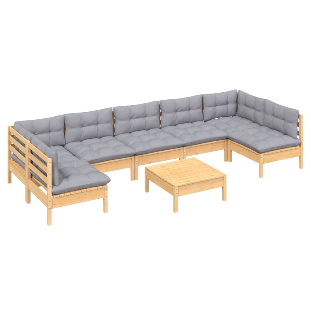 vidaXL 8-tlg. Garten-Lounge-Set mit Grauen Kissen Kiefer Massivholz