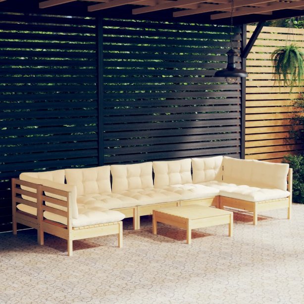 vidaXL 8-tlg. Garten-Lounge-Set mit Grauen Kissen Kiefer Massivholz