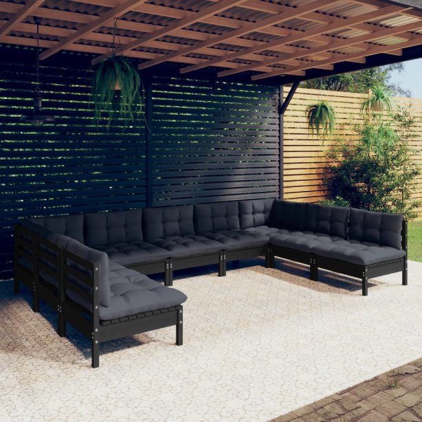 vidaXL 9-tlg. Garten-Lounge-Set mit Grauen Kissen Kiefer Massivholz