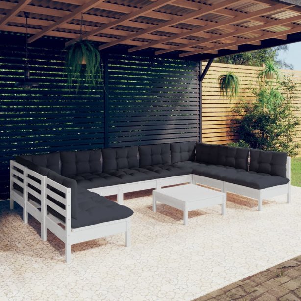 vidaXL 10-tlg. Garten-Lounge-Set mit Grauen Kissen Kiefer Massivholz