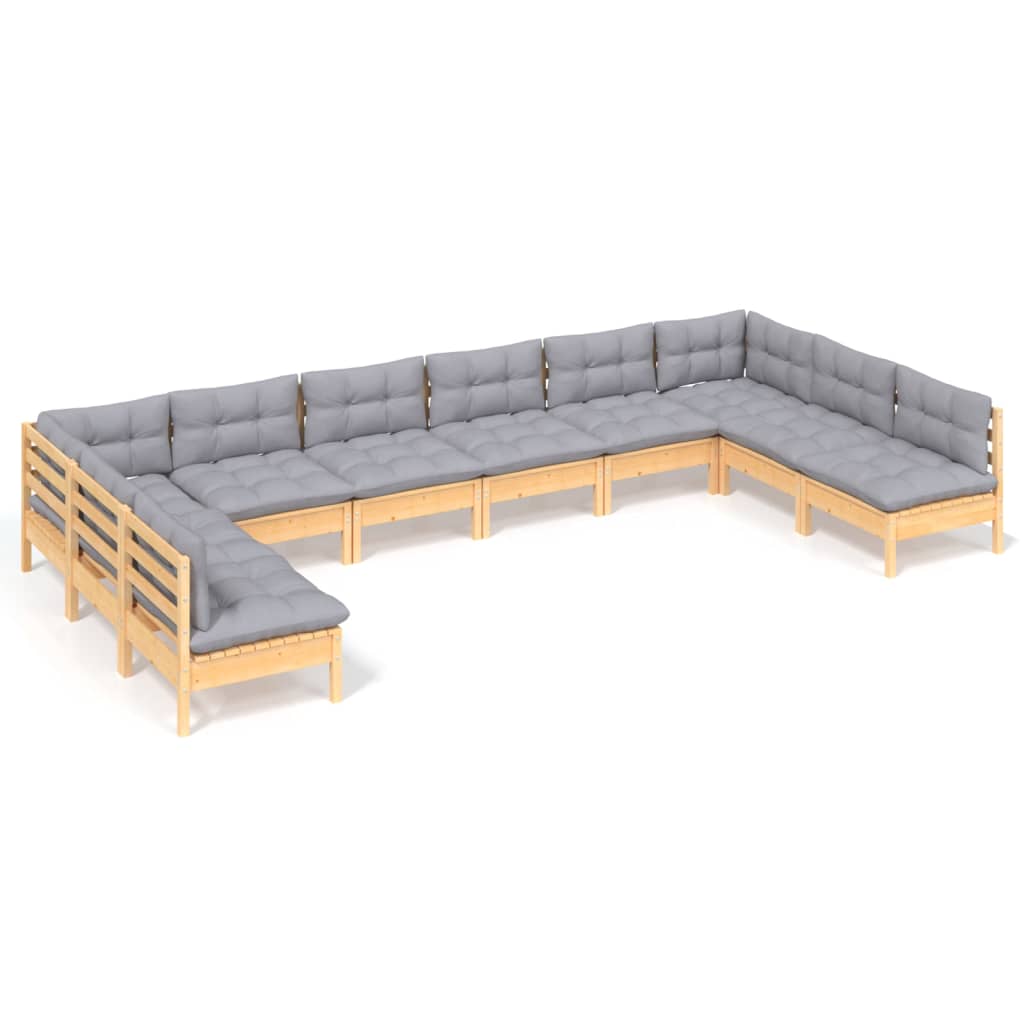 vidaXL 10-tlg. Garten-Lounge-Set mit Grauen Kissen Kiefer Massivholz