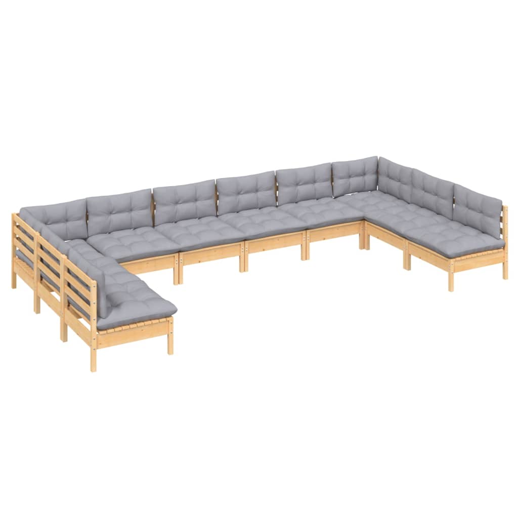 vidaXL 10-tlg. Garten-Lounge-Set mit Grauen Kissen Kiefer Massivholz