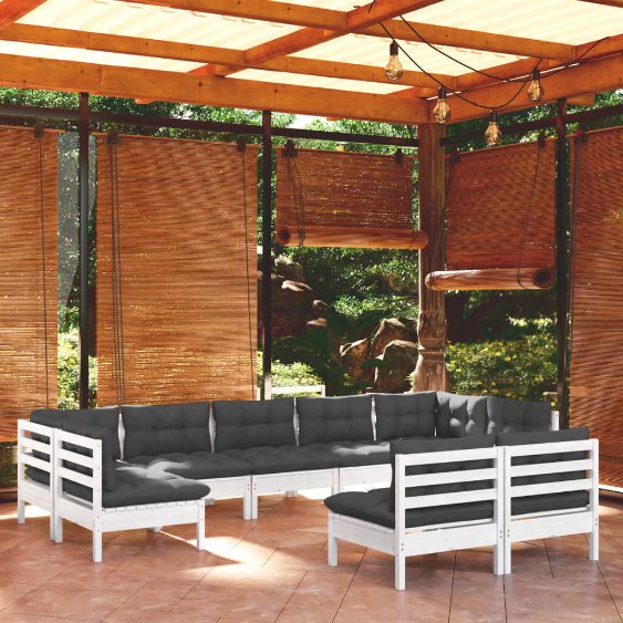 vidaXL 9-tlg. Garten-Lounge-Set mit Grauen Kissen Kiefer Massivholz