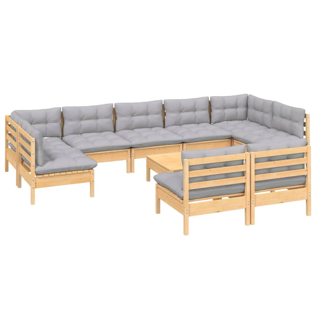 vidaXL 10-tlg. Garten-Lounge-Set mit Grauen Kissen Kiefer Massivholz