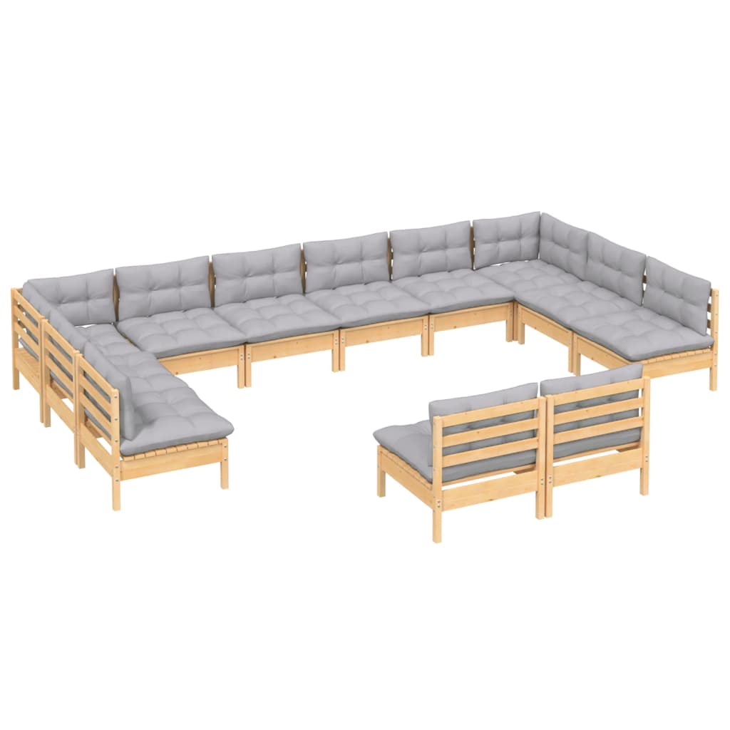 vidaXL 12-tlg. Garten-Lounge-Set mit Grauen Kissen Kiefer Massivholz