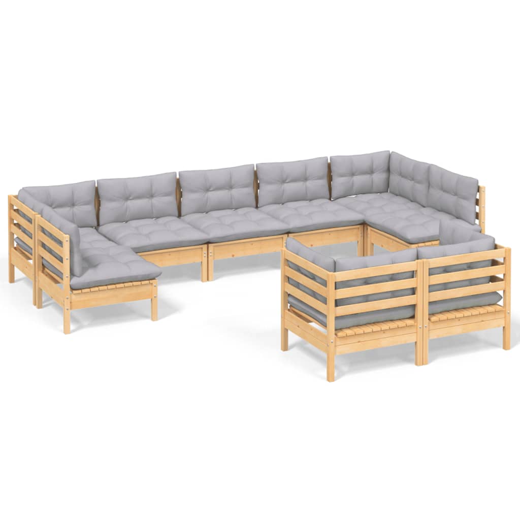 vidaXL 9-tlg. Garten-Lounge-Set mit Grauen Kissen Kiefer Massivholz