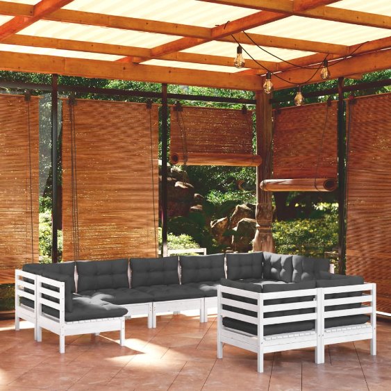 vidaXL 9-tlg. Garten-Lounge-Set mit Grauen Kissen Kiefer Massivholz