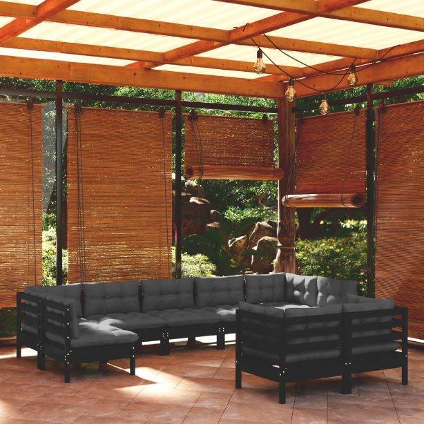 vidaXL 9-tlg. Garten-Lounge-Set mit Grauen Kissen Kiefer Massivholz