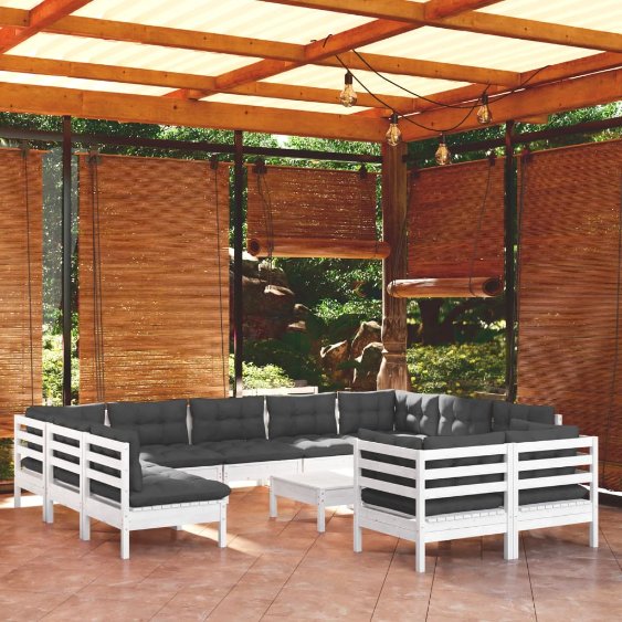 vidaXL 12-tlg. Garten-Lounge-Set mit Grauen Kissen Kiefer Massivholz