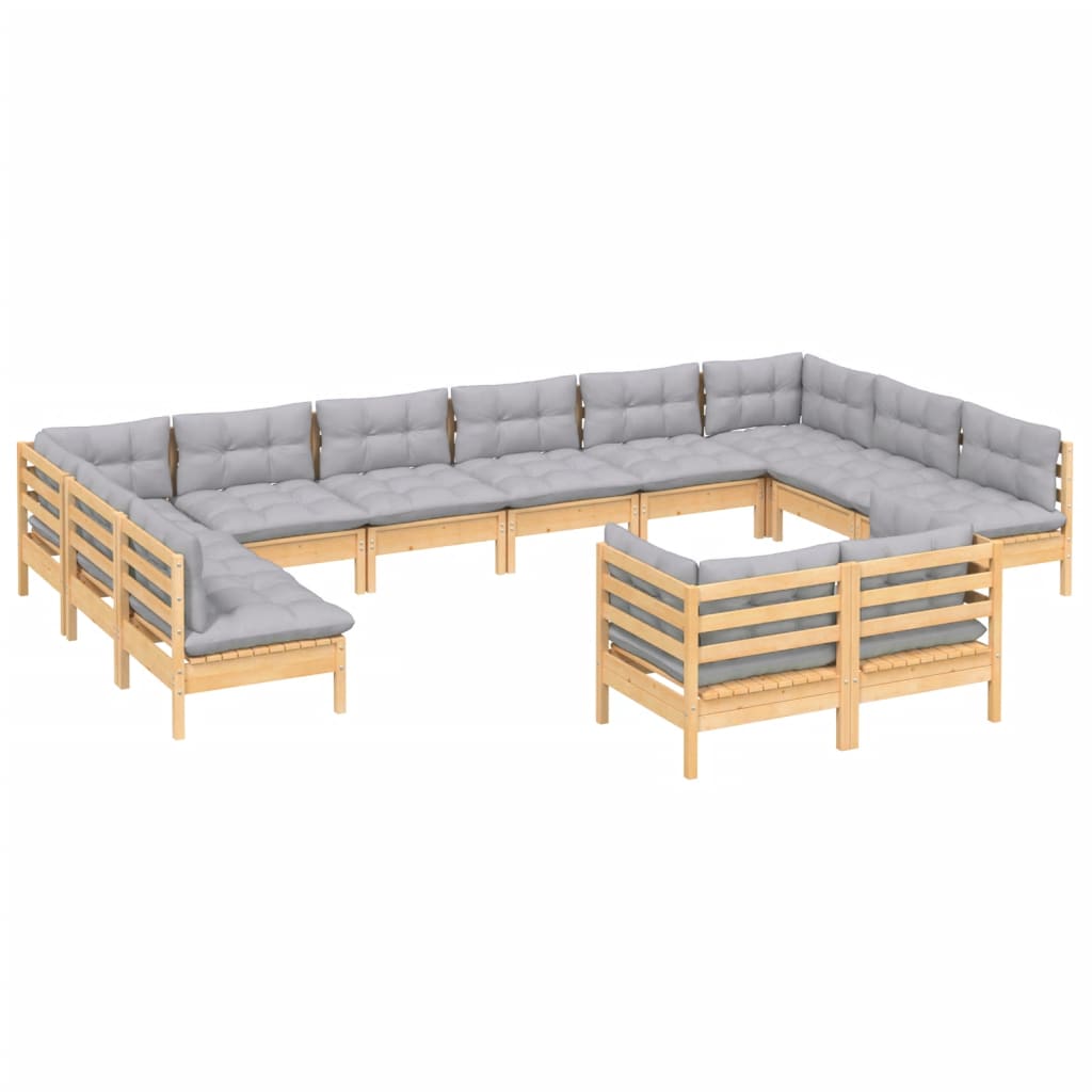 vidaXL 12-tlg. Garten-Lounge-Set mit Grauen Kissen Kiefer Massivholz