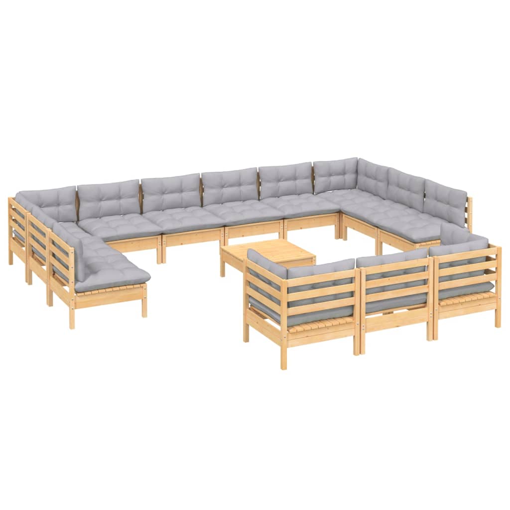 vidaXL 14-tlg. Garten-Lounge-Set mit Grauen Kissen Kiefernholz