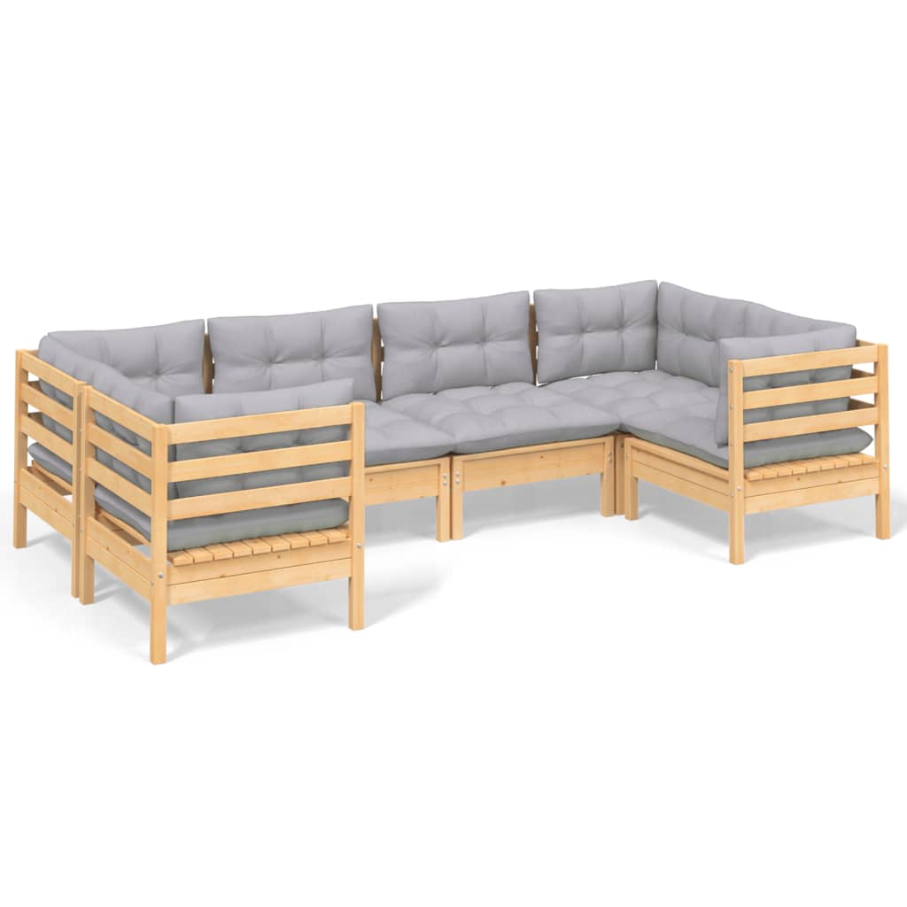 vidaXL 6-tlg. Garten-Lounge-Set mit Grauen Kissen Kiefernholz
