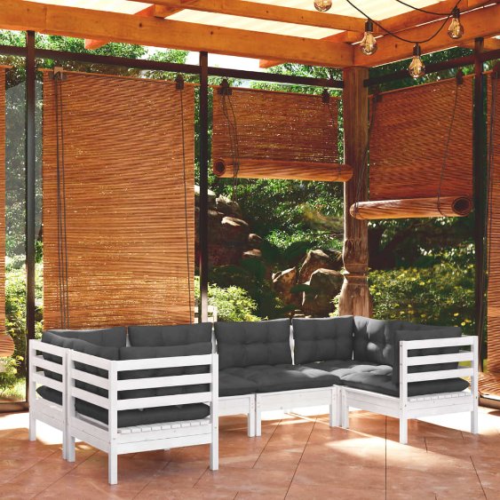 vidaXL 6-tlg. Garten-Lounge-Set mit Grauen Kissen Kiefernholz