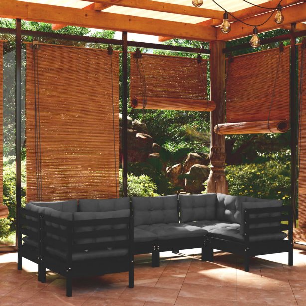 vidaXL 6-tlg. Garten-Lounge-Set mit Grauen Kissen Kiefernholz