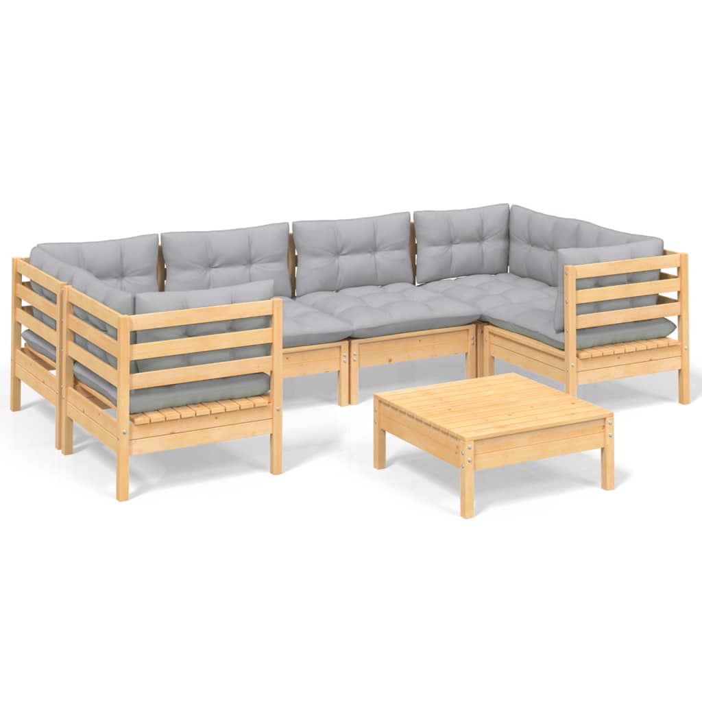 vidaXL 7-tlg. Garten-Lounge-Set mit Grauen Kissen Kiefernholz