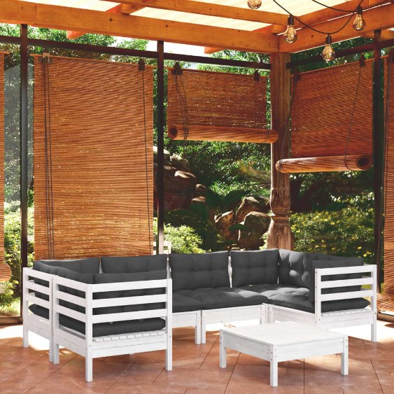 vidaXL 7-tlg. Garten-Lounge-Set mit Grauen Kissen Kiefernholz