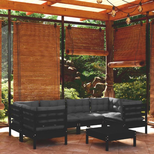vidaXL 7-tlg. Garten-Lounge-Set mit Grauen Kissen Kiefernholz