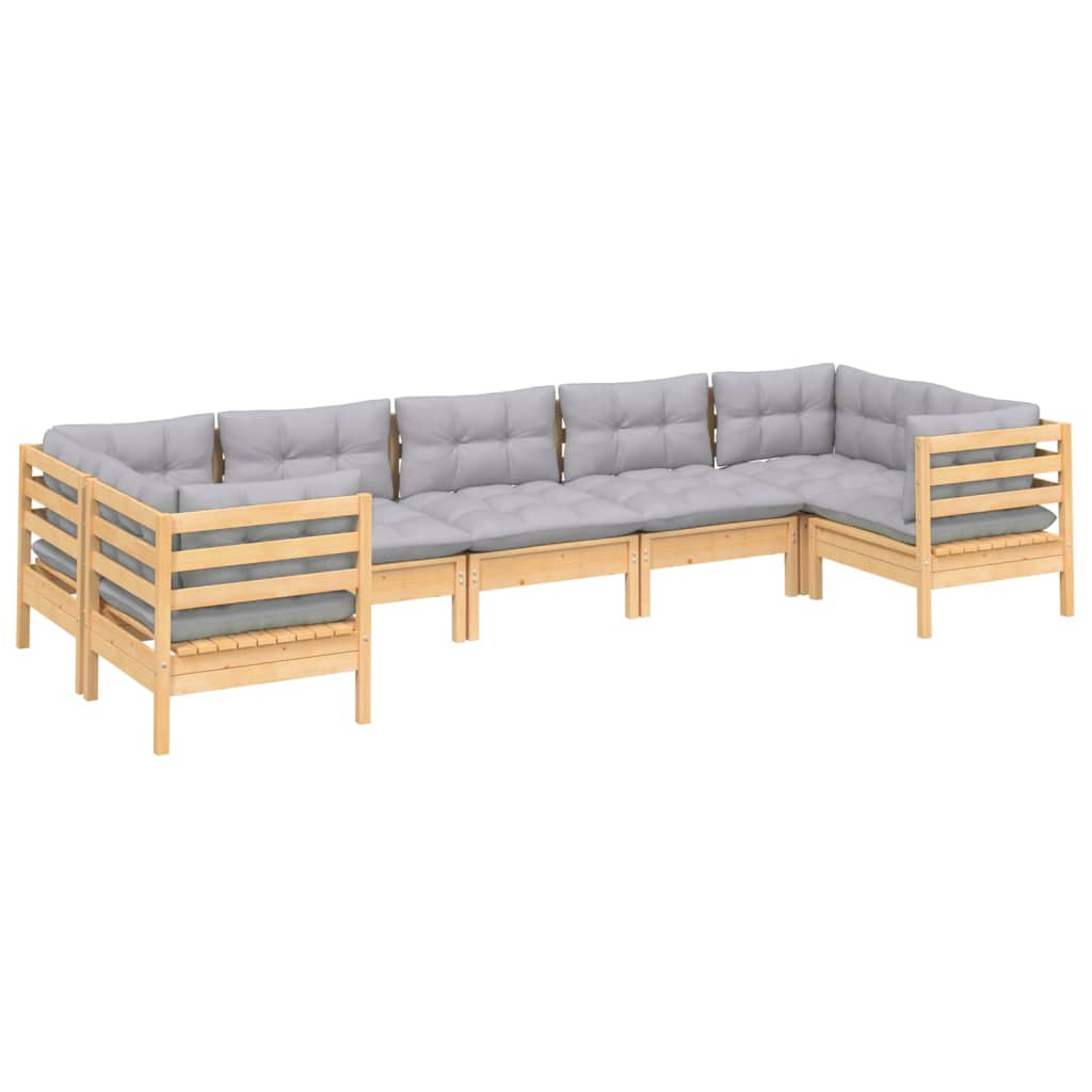 vidaXL 7-tlg. Garten-Lounge-Set mit Grauen Kissen Kiefernholz