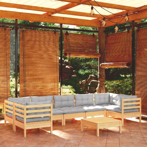 vidaXL 8-tlg. Garten-Lounge-Set mit Grauen Kissen Kiefernholz