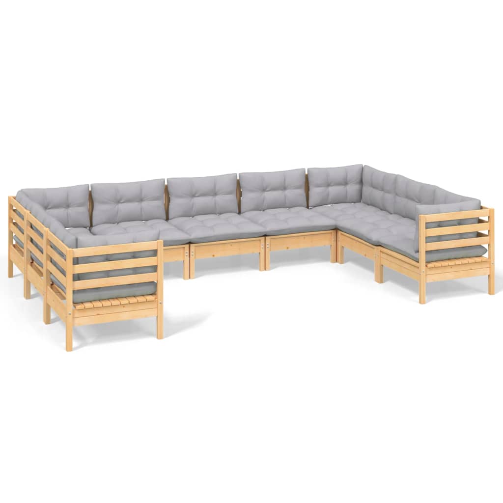 vidaXL 9-tlg. Garten-Lounge-Set mit Grauen Kissen Kiefernholz