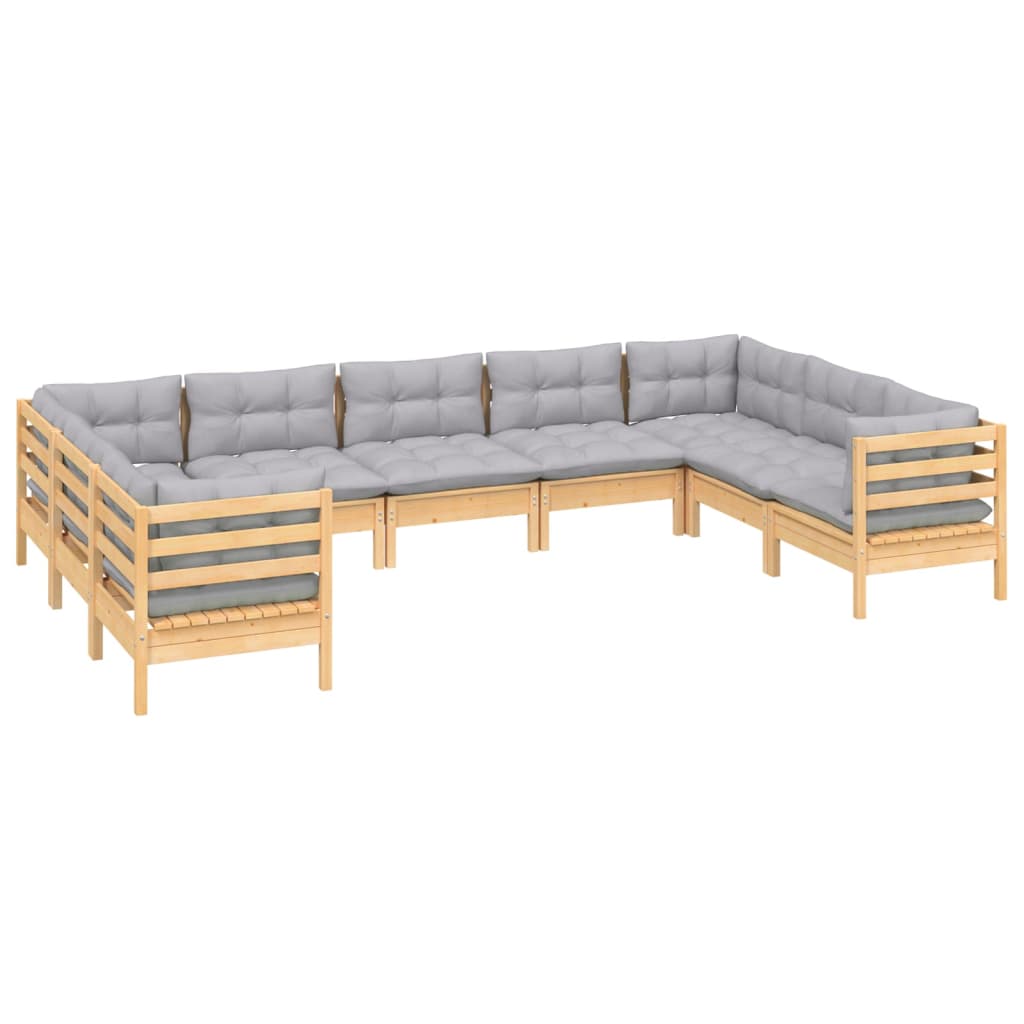 vidaXL 9-tlg. Garten-Lounge-Set mit Grauen Kissen Kiefernholz