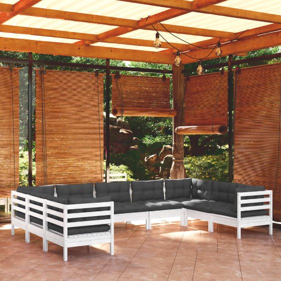 vidaXL 9-tlg. Garten-Lounge-Set mit Grauen Kissen Kiefernholz