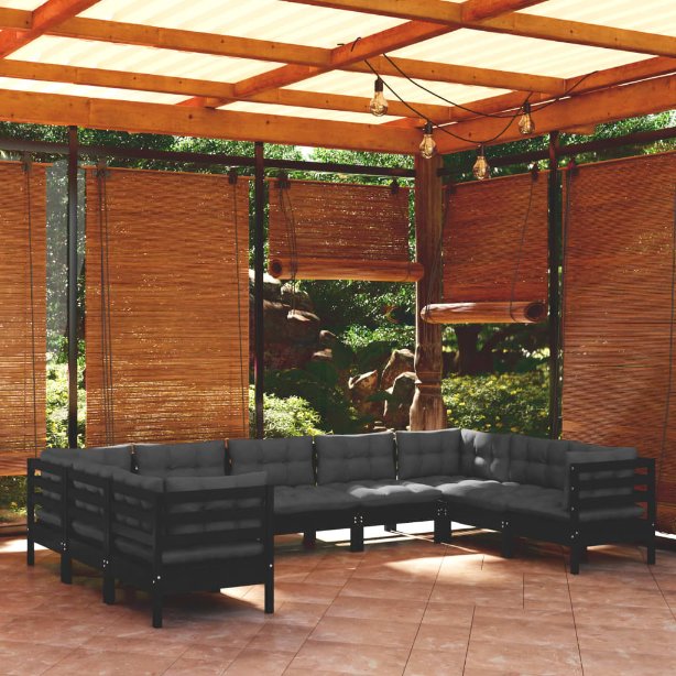 vidaXL 9-tlg. Garten-Lounge-Set mit Grauen Kissen Kiefernholz