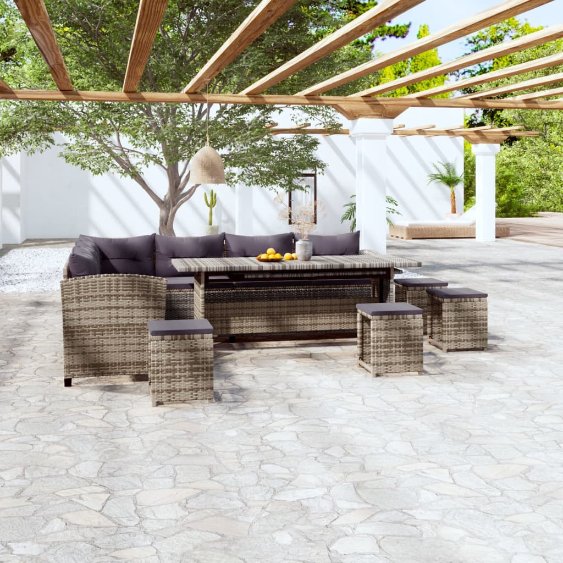 vidaXL 3-tlg. Garten-Lounge-Set mit Kissen Poly Rattan Grau