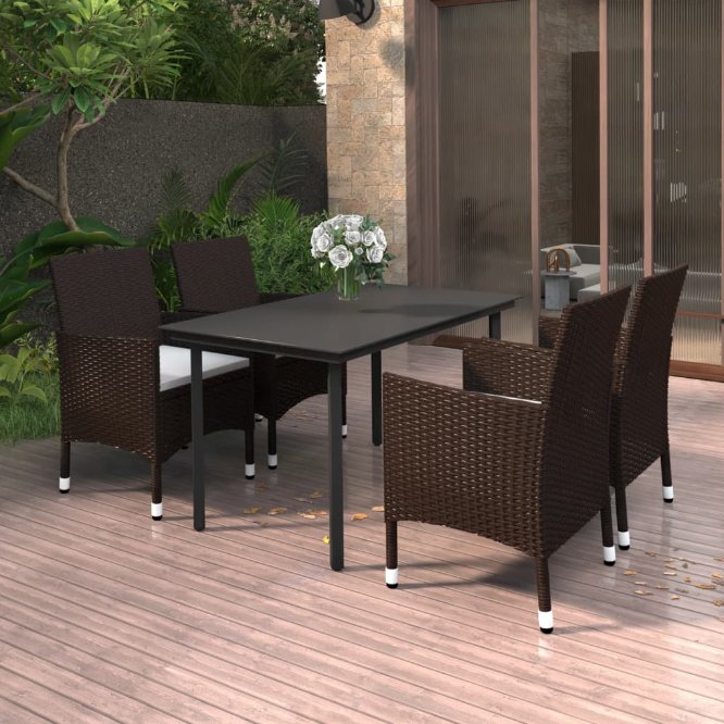 vidaXL 3-tlg. Garten-Essgruppe mit Auflagen Poly Rattan und Glas