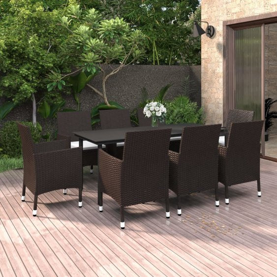 vidaXL 3-tlg. Garten-Essgruppe mit Auflagen Poly Rattan und Glas