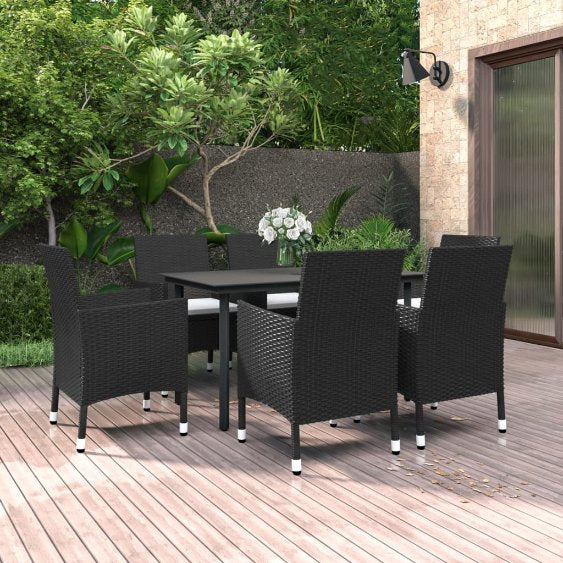 vidaXL 3-tlg. Garten-Essgruppe mit Auflagen Poly Rattan und Glas