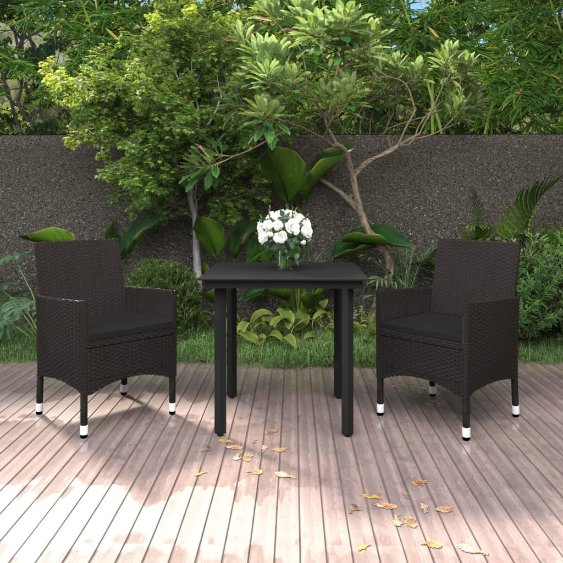 vidaXL 3-tlg. Garten-Essgruppe mit Auflagen Poly Rattan und Glas